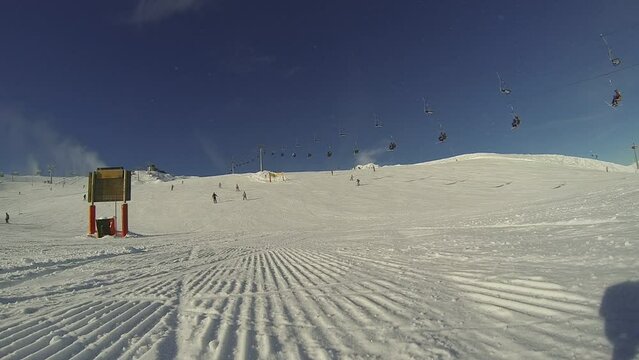 Snowboarding in mountains. Extreme carving.