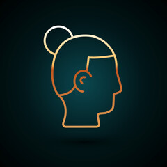 Gold line Hairstyle for men icon isolated on dark blue background. Vector