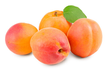 apricot fruits with green leaf isolated on white background. clipping path