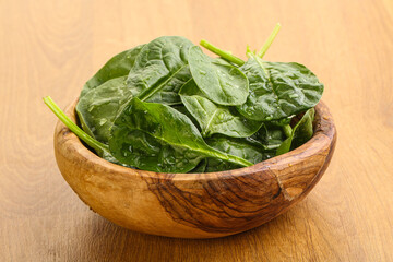 Fresh green spinach leaves in the bowl