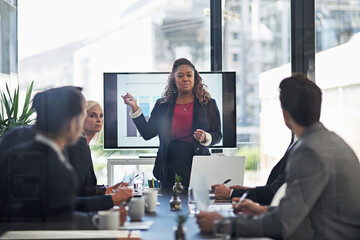 Ironing out the details. Shot of corporate businesspeople meeting in the boardroom.