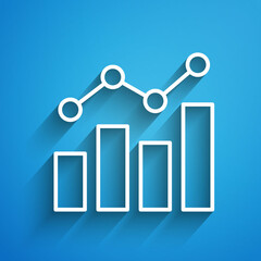 White line Financial growth increase icon isolated on blue background. Increasing revenue. Long shadow. Vector