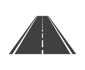 Road icon. Straight asphalt highway. Line of perspective way. Road forward. Path for truck and car. Vector