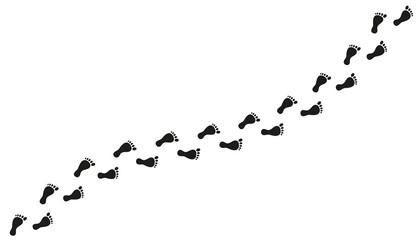 Human footprint. Footprint of foot human. Black path barefoot. Silhouette of baby bare foot. Icon of step of people. Cartoon track of footstep on white background. Vector