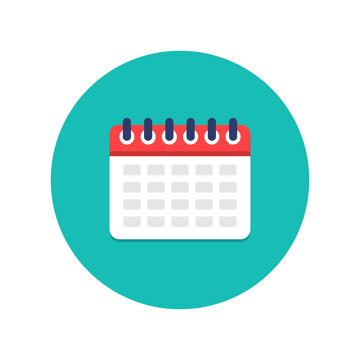Calendar icon. Calendar of week, month, schedule and agenda. Calednar with days on blue background. Symbol of date, event, reminder, appointment and time. Flat illustration. Vector