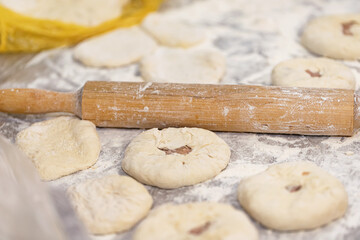 Preparation of a traditional Caucasian dish with meat - bilyash