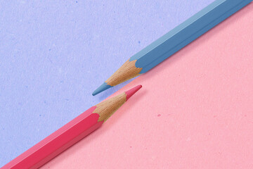 Pink and blue pencil together - Concept of diversity and gender issues