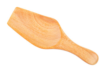 Top view of blank wooden scoop isolated on white background.