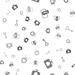 Set Mobile with heart, Like and, Key in shape and Necklace shaped on seamless pattern. Vector