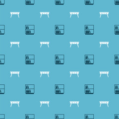 Set Library bookshelf and Office desk on seamless pattern. Vector