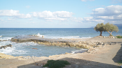 Limenas Chersonisou Beach front on Crete island in Greece.