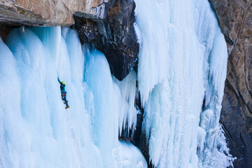 Man is Ice Climbing, Aerial View
