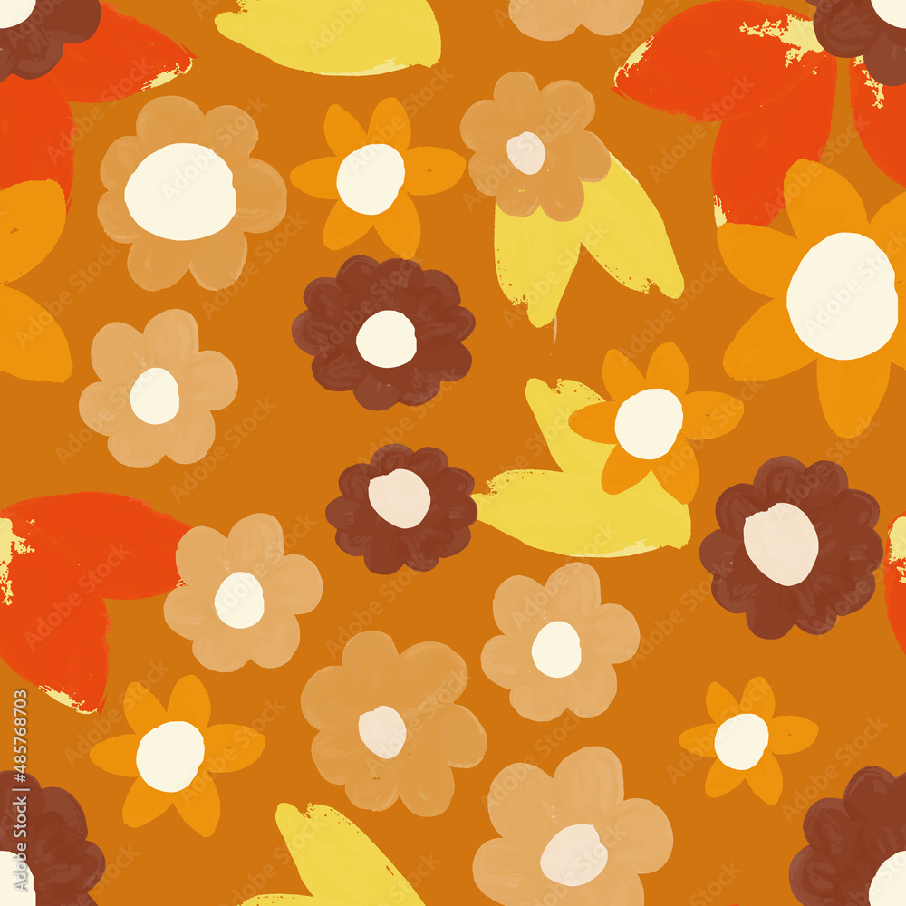 Poster hand painted flowers in retro color vector seamless repeat pattern print background