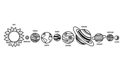 Set of space planets. Collection of celestial bodies. Astronomy. Design of universal objects. Vector illustration of the solar system. © panaceaart
