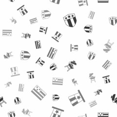 Set Shield with stars, Patriotic American top hat, Barbecue grill and flag on seamless pattern. Vector