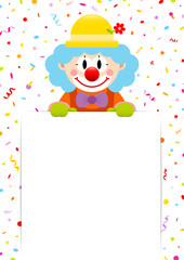 Clown Blaue Haare Schild Luftschlangen Und Konfetti