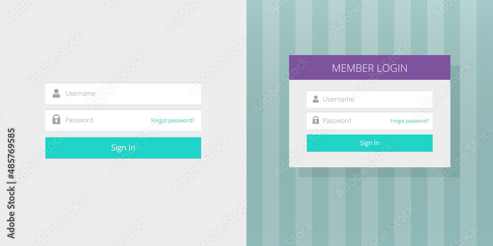 Poster login page form ui web box with username and password fields for interface design flat illustration,