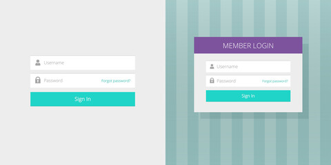 Login page form ui web box with username and password fields for interface design flat illustration, sign in or log in account member screen panel window for application template