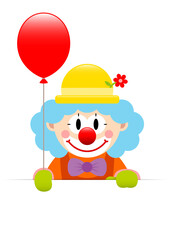 Clown Blaue Haare Hält Roten Luftballon Banner