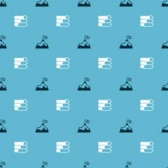 Set Mountains with flag and Pie chart infographic on seamless pattern. Vector