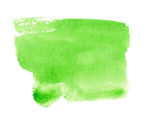 Abstract green watercolor shape. Watercolor hand drawn stain isolated on white