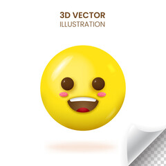 3D smiling face emoji vector illustration
