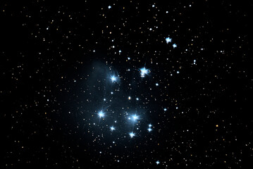 Astrophotography of the Pleiades or The Seven Sisters is a star cluster located in the...