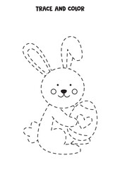 Trace and color cute Easter rabbit. Worksheet for children.