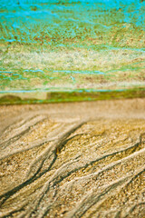 Close Up Photo of Details on a Traditional Fishing Boat on the Beach at Kuta Lombok, West Nusa Tenggara, Indonesia, Asia, background with copy space