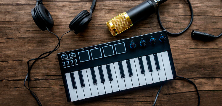 microphone, midi keyboard