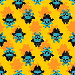 Pirate skull hand drawing pattern seamless. Vector texture