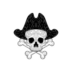Pirate skull hand drawing isolated. Vector illustration