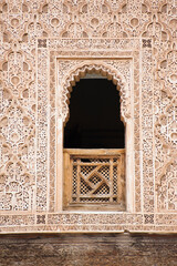 Beautiful detailed carving at Medersa Ben Youssef, the old Islamic school, Marrakech (Marrakesh) old Medina, Morocco, North Africa, Africa