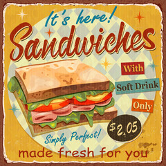 Vintage Sandwiches  metal sign.