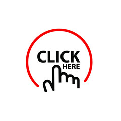 click here sign on white background	