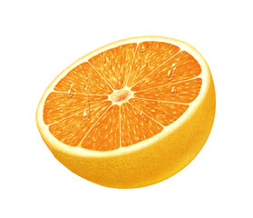 Juicy fresh water drops cross section of orange with white background