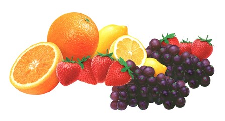 Juicy fresh fruits with white background