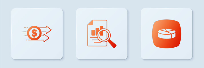 Set Document with graph chart, Financial growth dollar and Pie infographic. White square button. Vector