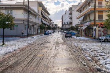 Fototapeta premium Next day of Elpis nature rare phenomenon with the roads unable to trespass.