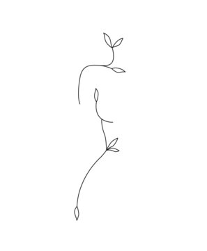 Fototapeta Abstract woman outline silhouette, body. Female modern boho print. Line art, emblem, vector illustration. 