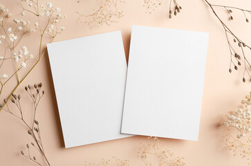 Wedding invitation stationery card mockup with front and back sides