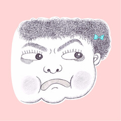 Illustration of Bully girl face on the pink background, bully, girl, gaze, angry, scary