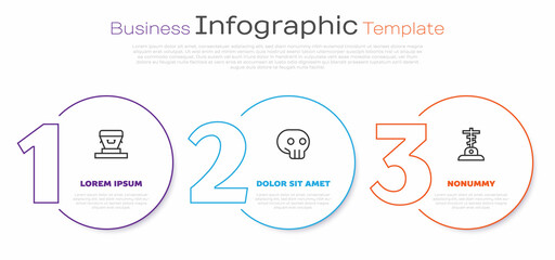 Set line Coffin, Skull and Grave with cross. Business infographic template. Vector