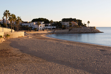 Lonely and quiet beach in winter in the Mediterranean Sea