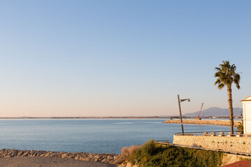 Lonely and quiet beach in winter in the Mediterranean Sea