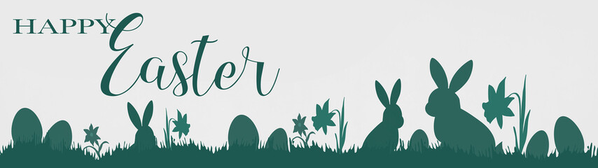 Happy Easter / Easter card banner panorama greeting card / Easter motif symbol green silhouette isolated on white background