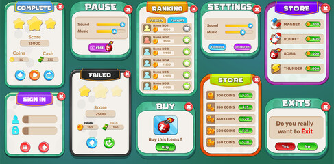 Game Ui Kit Menus, pop up, screens and Game elements 