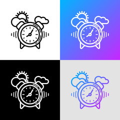 Alarm clock thin line icon: clock and sunrise. Modern vector illustration.