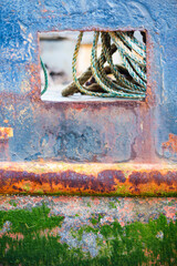 Old fishing boat rusting in Barmouth Harbour, Gwynedd, North Wales, Wales, United Kingdom, Europe