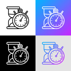 Countdown thin line icon: stopwatch and hourglass. Modern vector illustration.